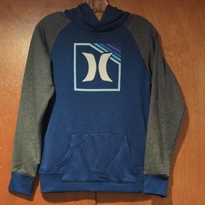 Hurley Men's Blue and Gray Logo Hoodie